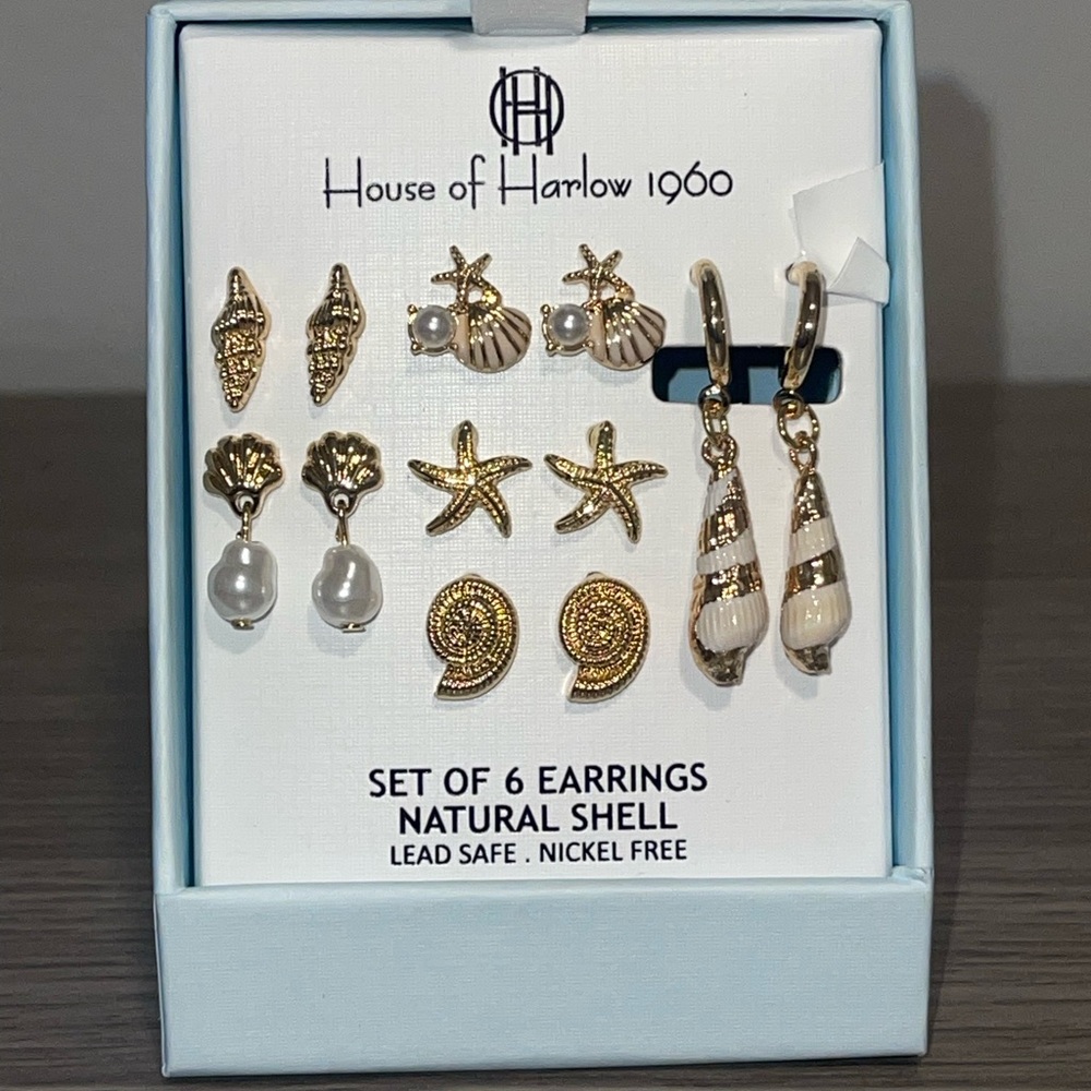 House of Harlow 1960 Gold and Cream Shell Earring Collection